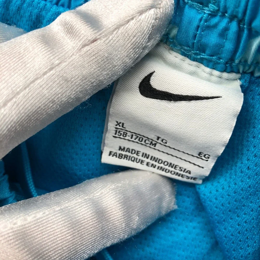 Nike Boys XL (18-20)‎ Swim Trunks Blue Swoosh Logo Print Mesh Lined 8'' Youth